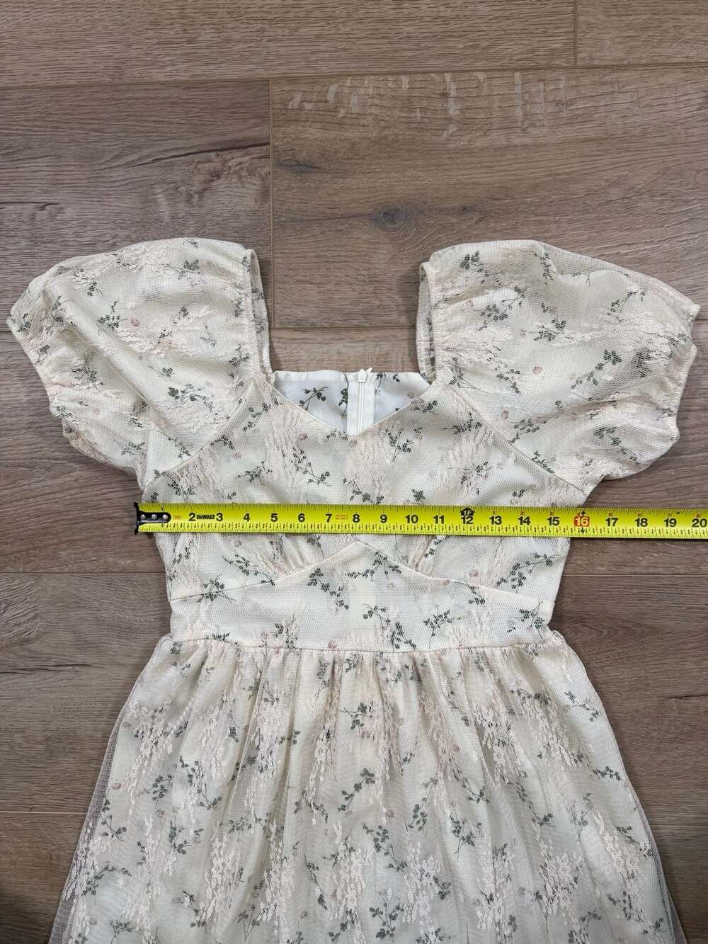 HELLO SS Floral Lace Overlay Puff Sleeve Midi Dress Size M Cottagecore - Picture 7 of 12